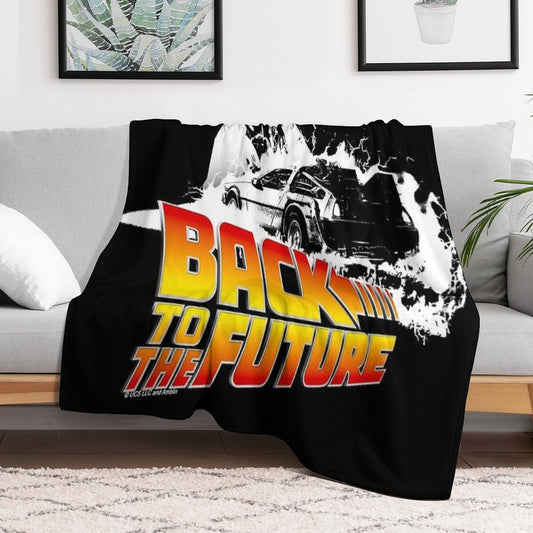 Back to The Future - DeLorean Fire Tracks, Marty And Doc Stencil Fan Art Throw Blanket