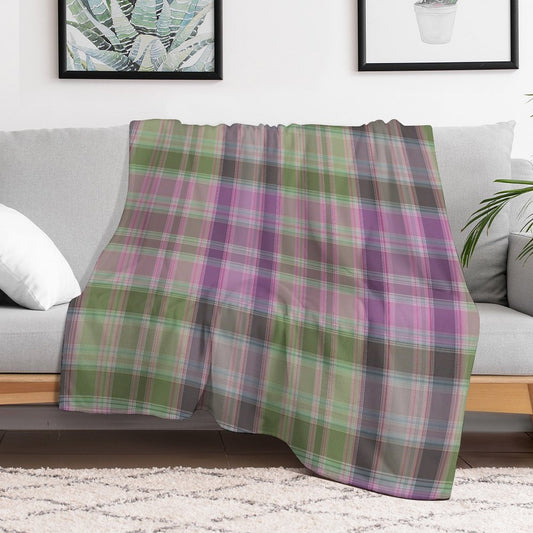 Green And Lilac Tartan Plaid. Throw Blanket
