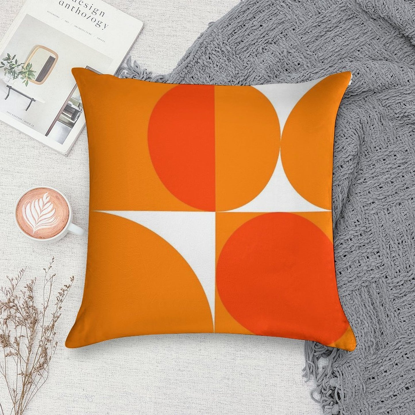 Orange Bauhaus Soft Gift Ready Throw Pillow