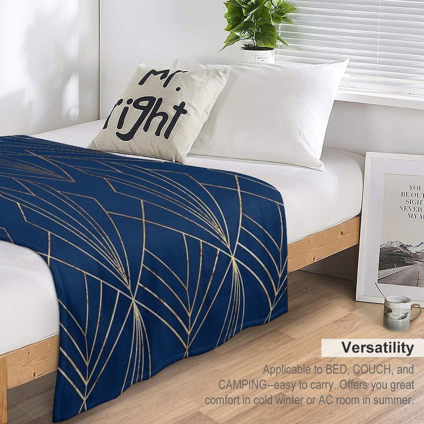 Art Deco in Navy Blue - Large Scale Throw Blanket