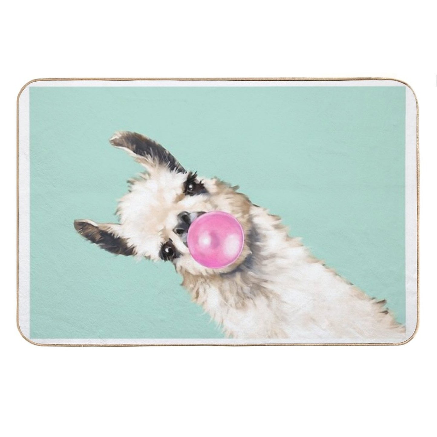 Bubble Gum Sneaky Llama in Green Bath Mat