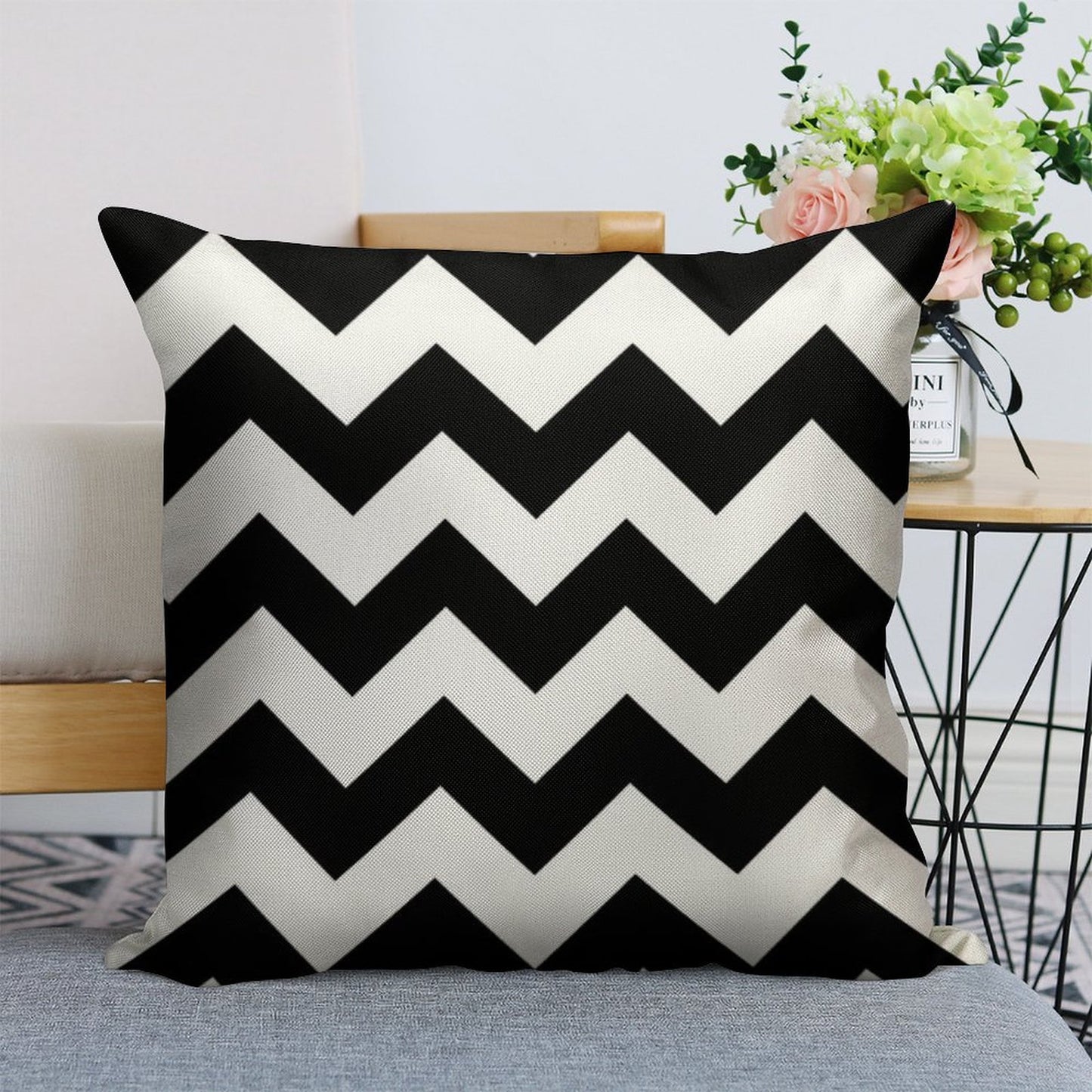 Black And White Chevron Stripes Linen Throw Pillow Cover