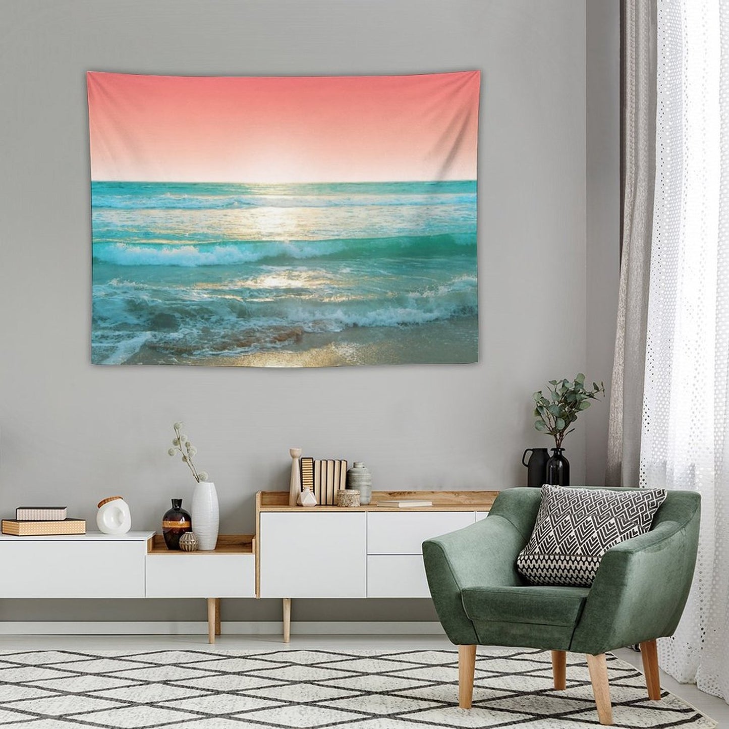 Aqua And Coral, 1 Tapestry