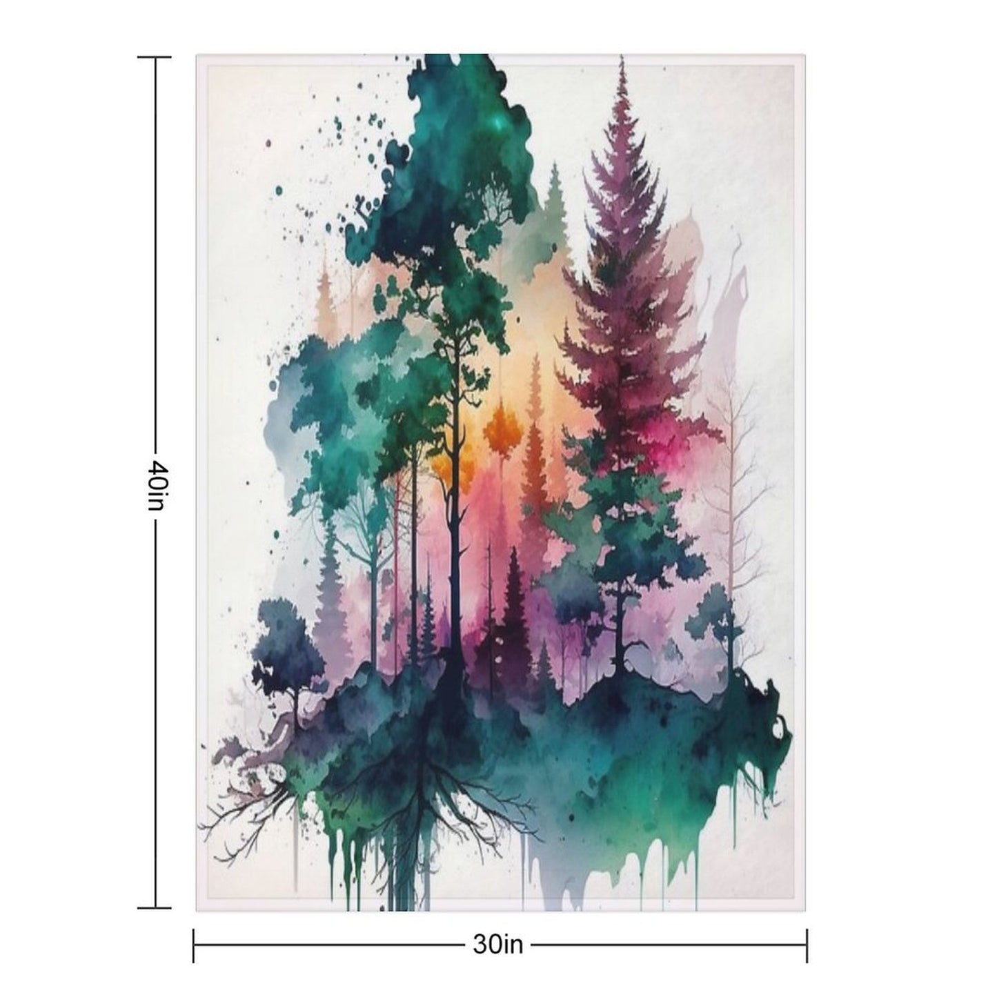 Colorful Forest Watercolor Painting Throw Blanket