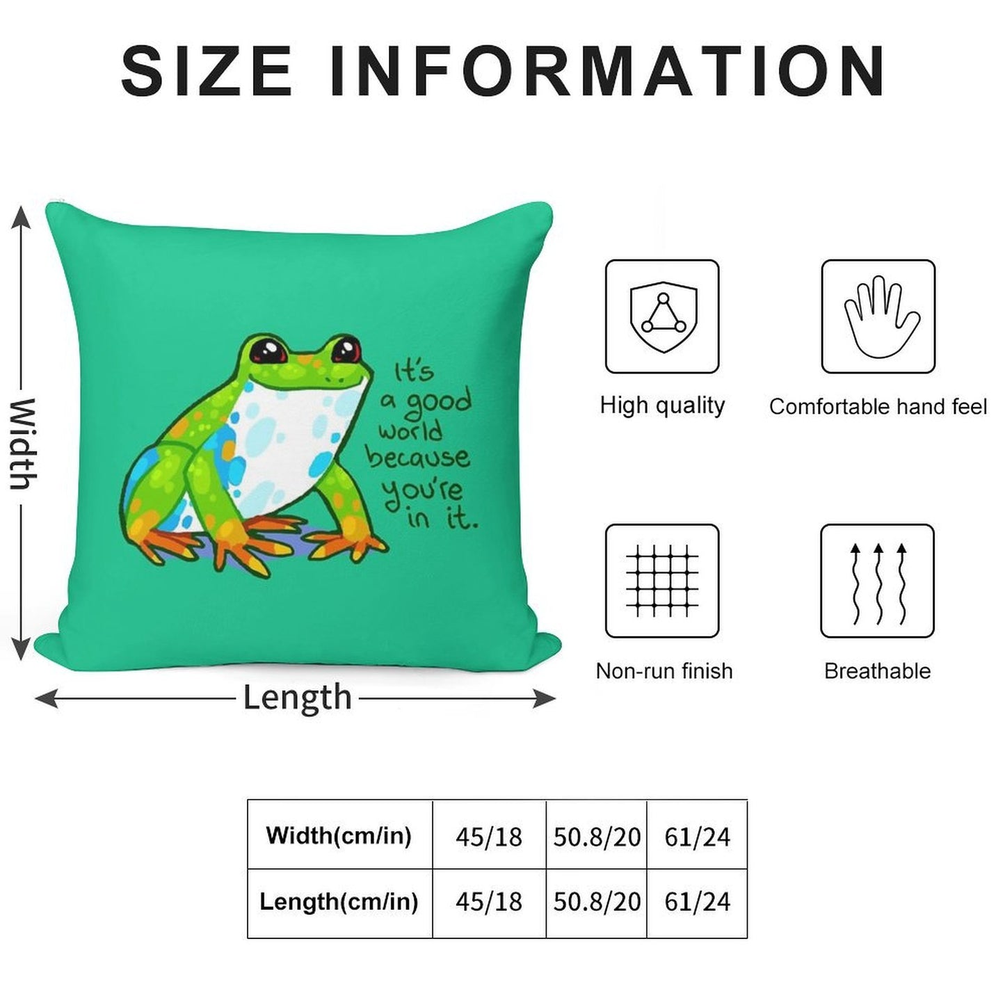It's A Good World Because You're in It Frog Soft Fade-Resistant Throw Pillow