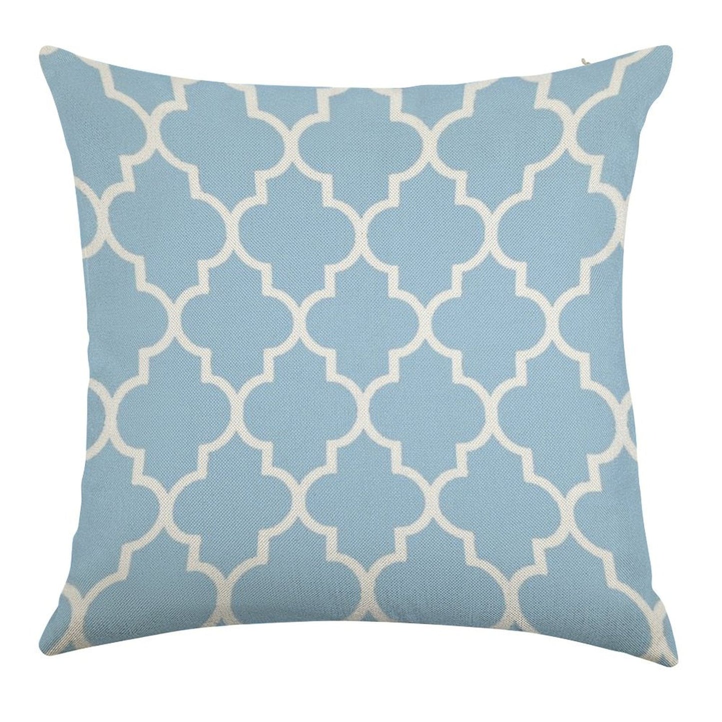 Moroccan Quatrefoil, Light Blue And White Linen Throw Pillow Cover