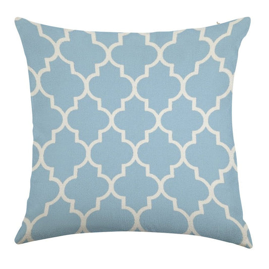 Moroccan Quatrefoil, Light Blue And White Linen Throw Pillow Cover