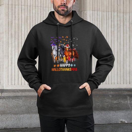 Horse Lover Halloween Merry Christmas Happy Hallothanksmas Unisex Design Hoodie