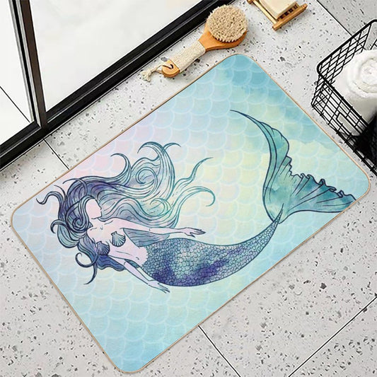 Watercolor Mermaid Bath Mat