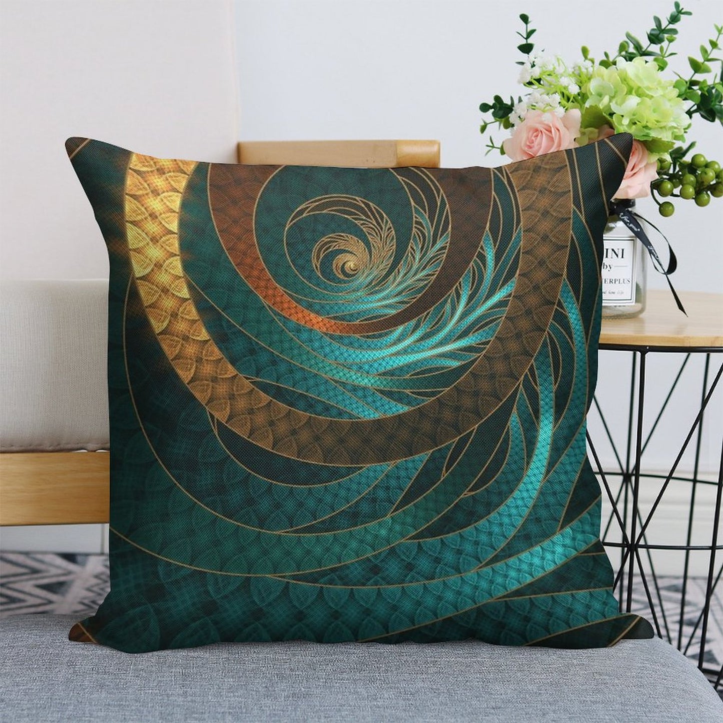 Beautiful Corded Leather Turquoise Fractal Bangles Linen Throw Pillow Cover