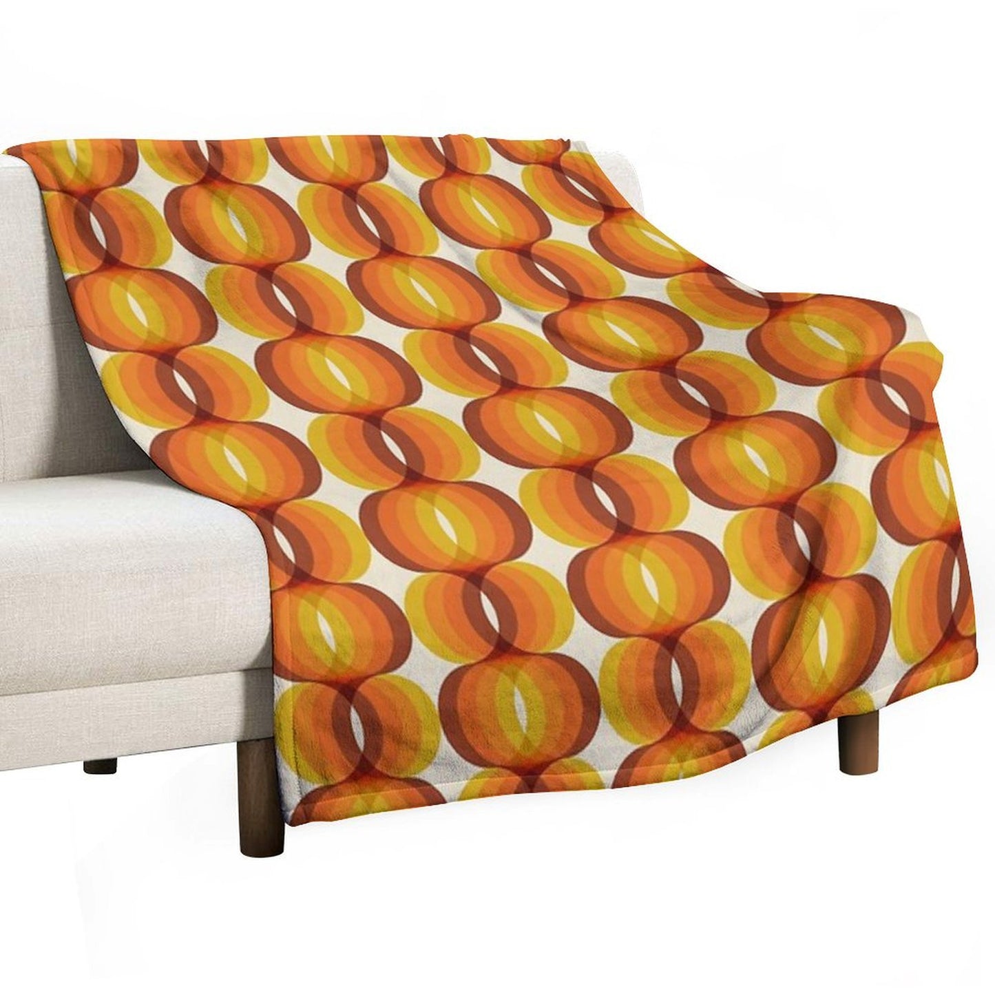 Orange, Brown, And Ivory Retro 1960s Wavy Pattern Throw Blanket