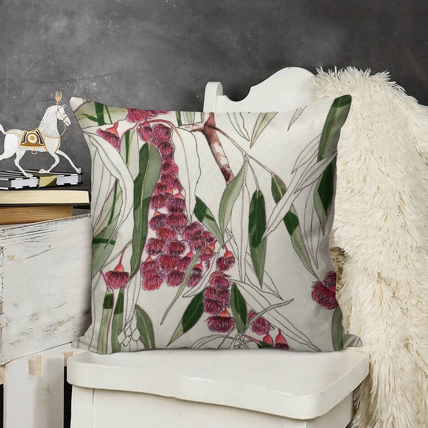 Flowering Gum Pink Australian Eucalyptus Leaves Linen Throw Pillow Cover