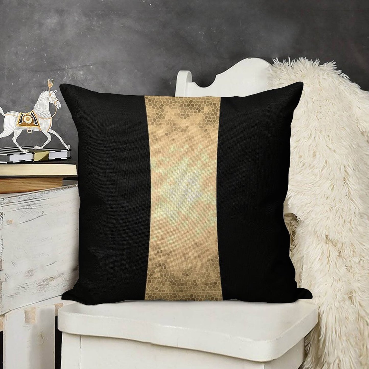 Elegant Gold And Black Design Linen Throw Pillow Cover