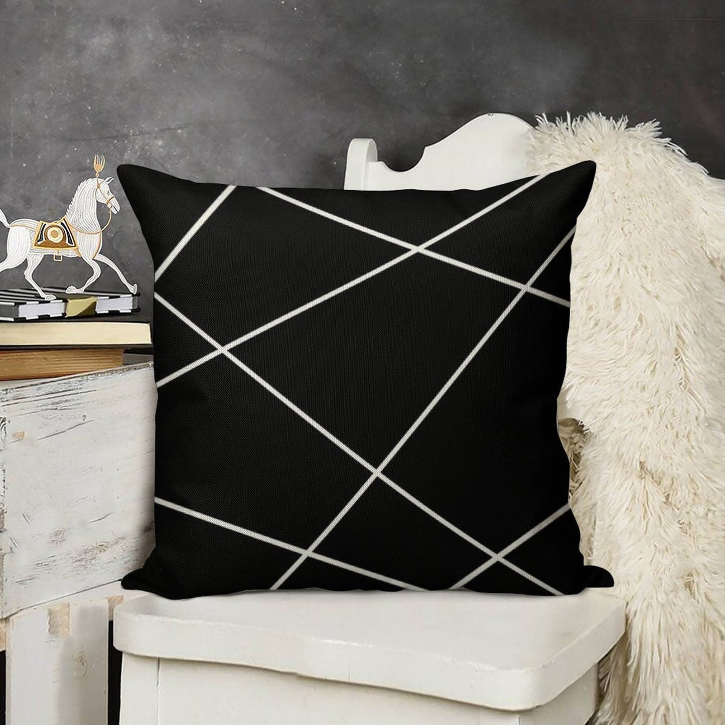 Geometric Abstract - Black And White. Linen Throw Pillow Cover