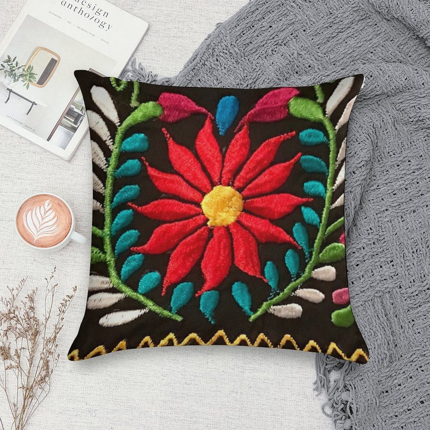 Spanish Flowers Soft Warmth Comfort Throw Pillow