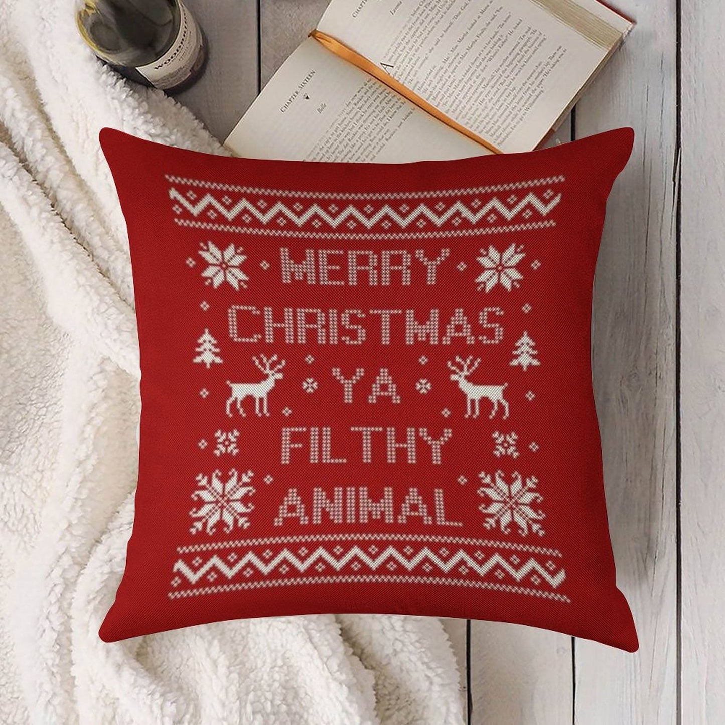 Merry Christmas Ya Filthy Animal Linen Throw Pillow Cover