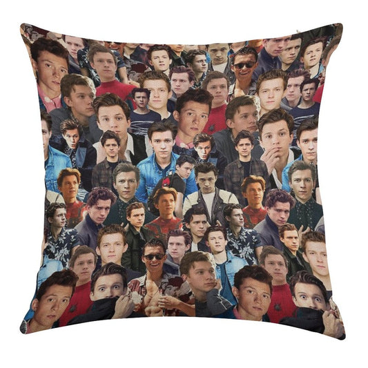 Tom Holland Collage Linen Throw Pillow Cover