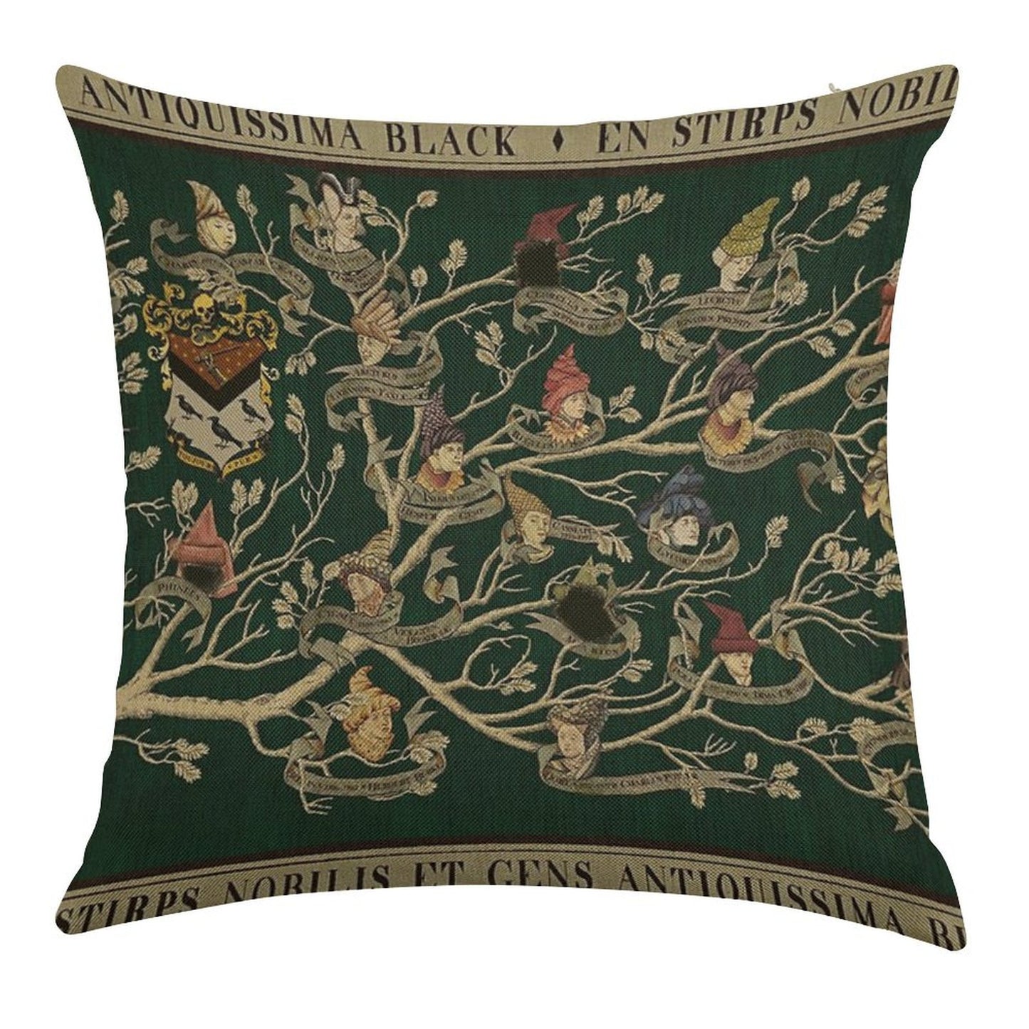 Noble House of Black Family Tree Linen Throw Pillow Cover