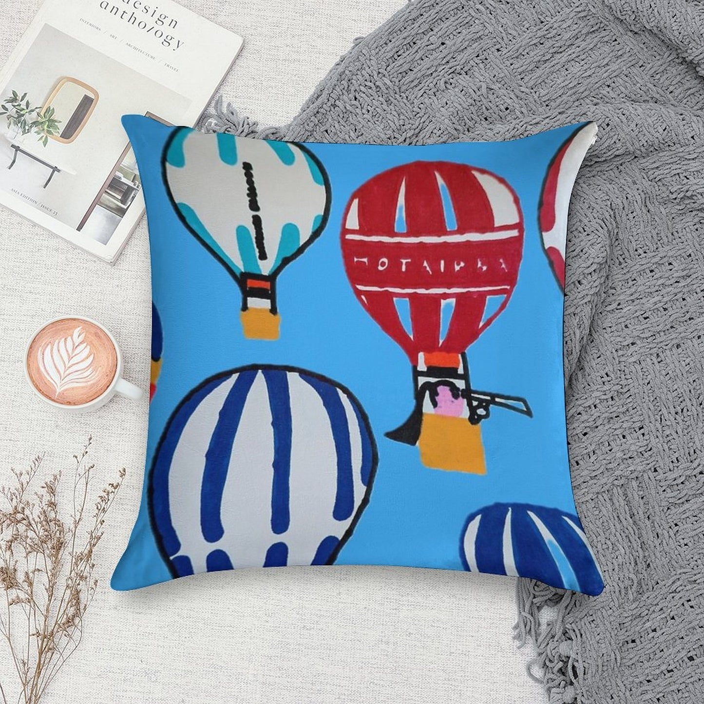 Hot Air Balloons - Blue Soft Ultra-Soft Texture Throw Pillow