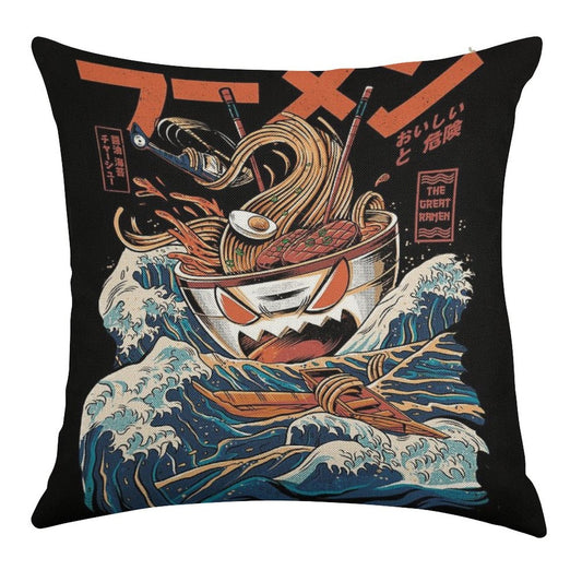 The Black Great Ramen Linen Throw Pillow Cover