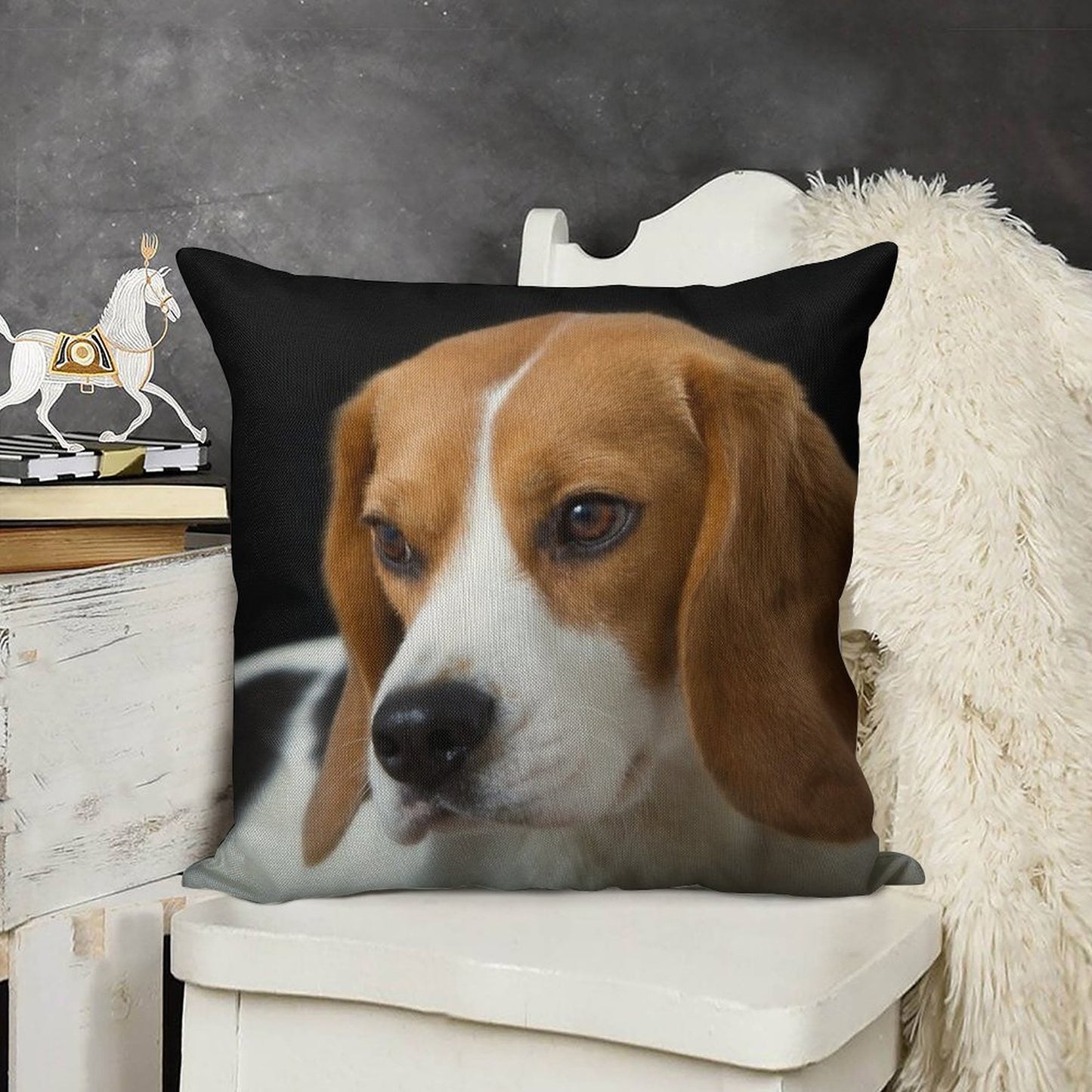 Beagle on The Black Linen Throw Pillow Cover
