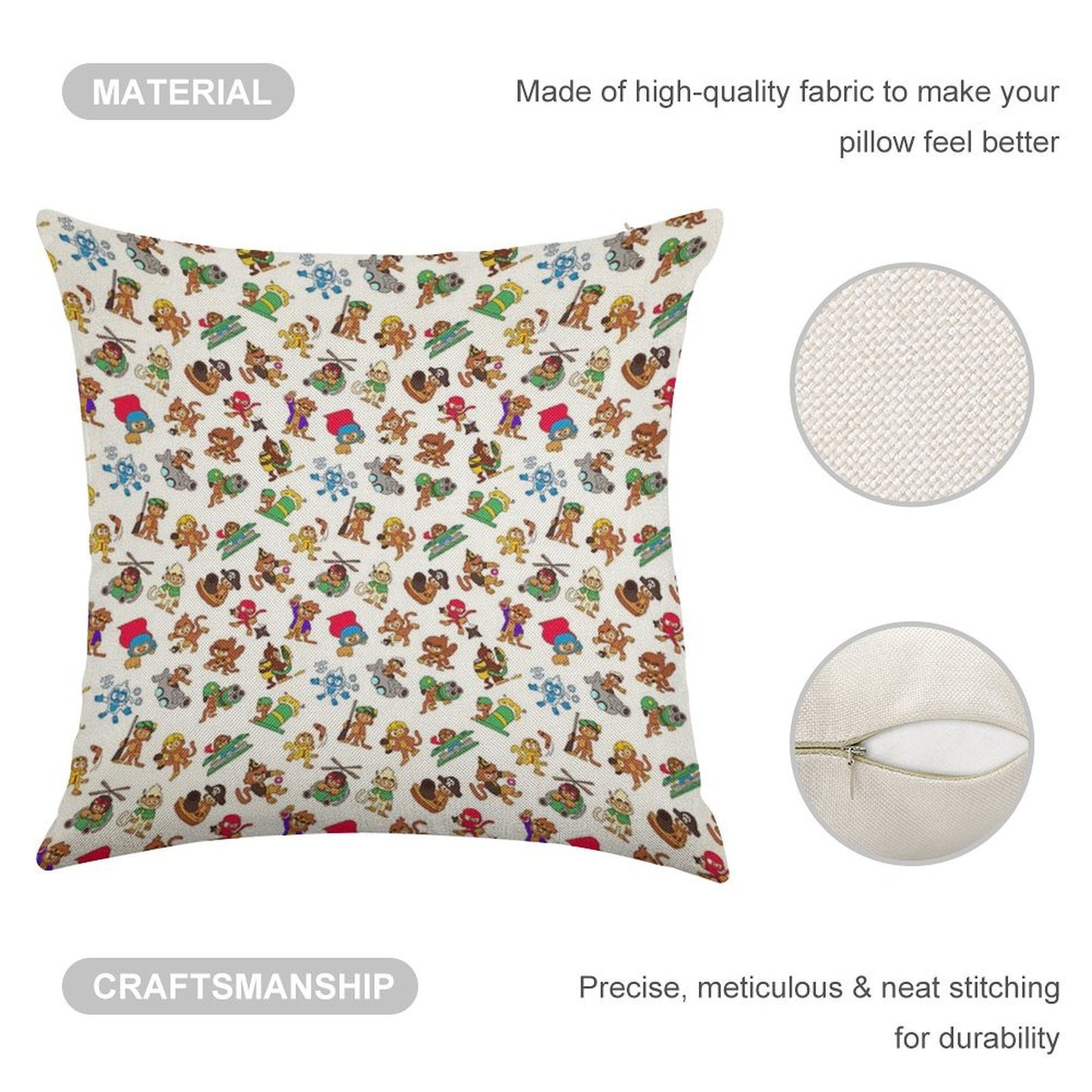 Bloons TD 6 Monkeys Pattern Linen Throw Pillow Cover