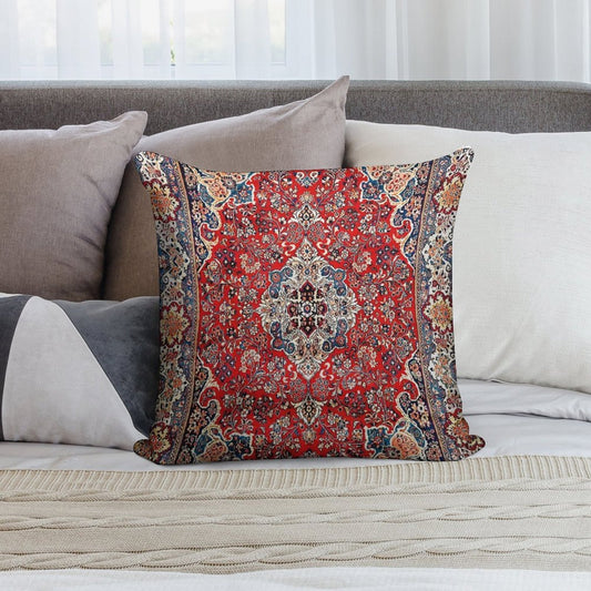 Red Blue Sarouk Persian Carpet Print Soft Durable Construction Throw Pillow
