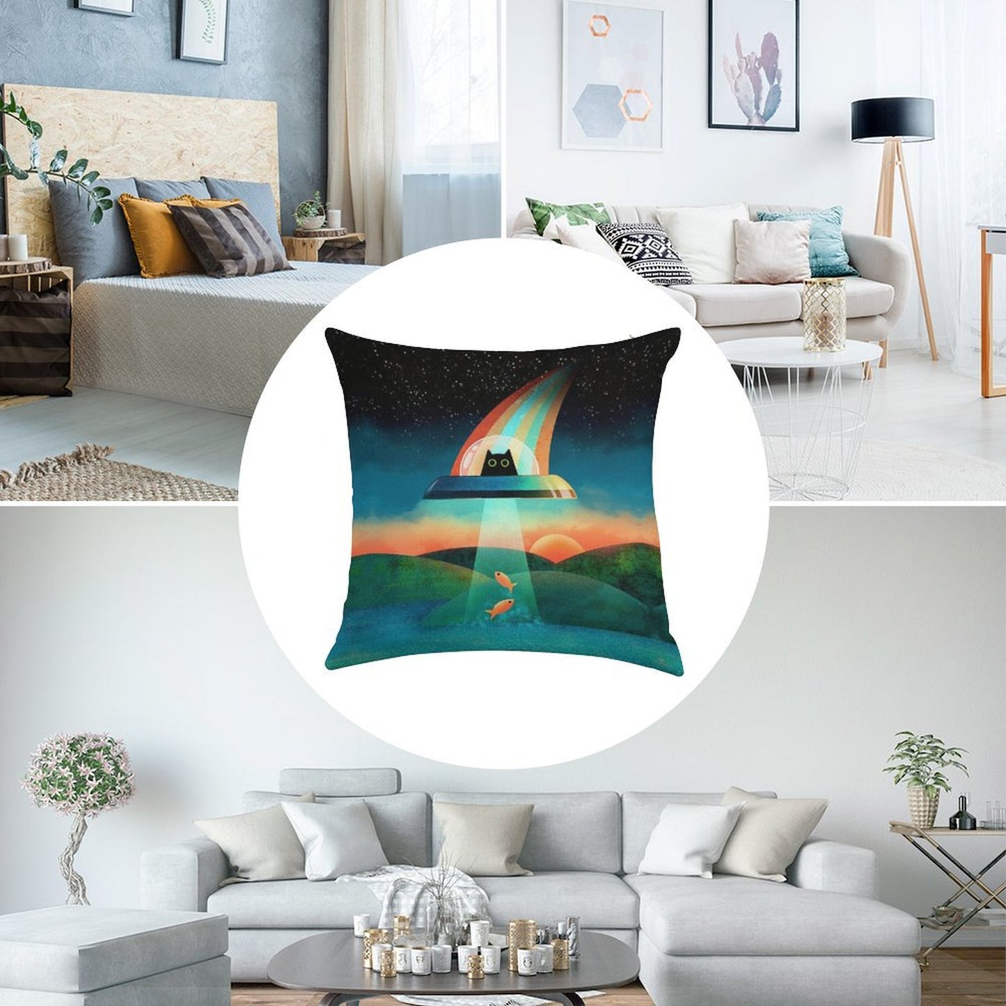 The Purrfect Alien Linen Throw Pillow Cover