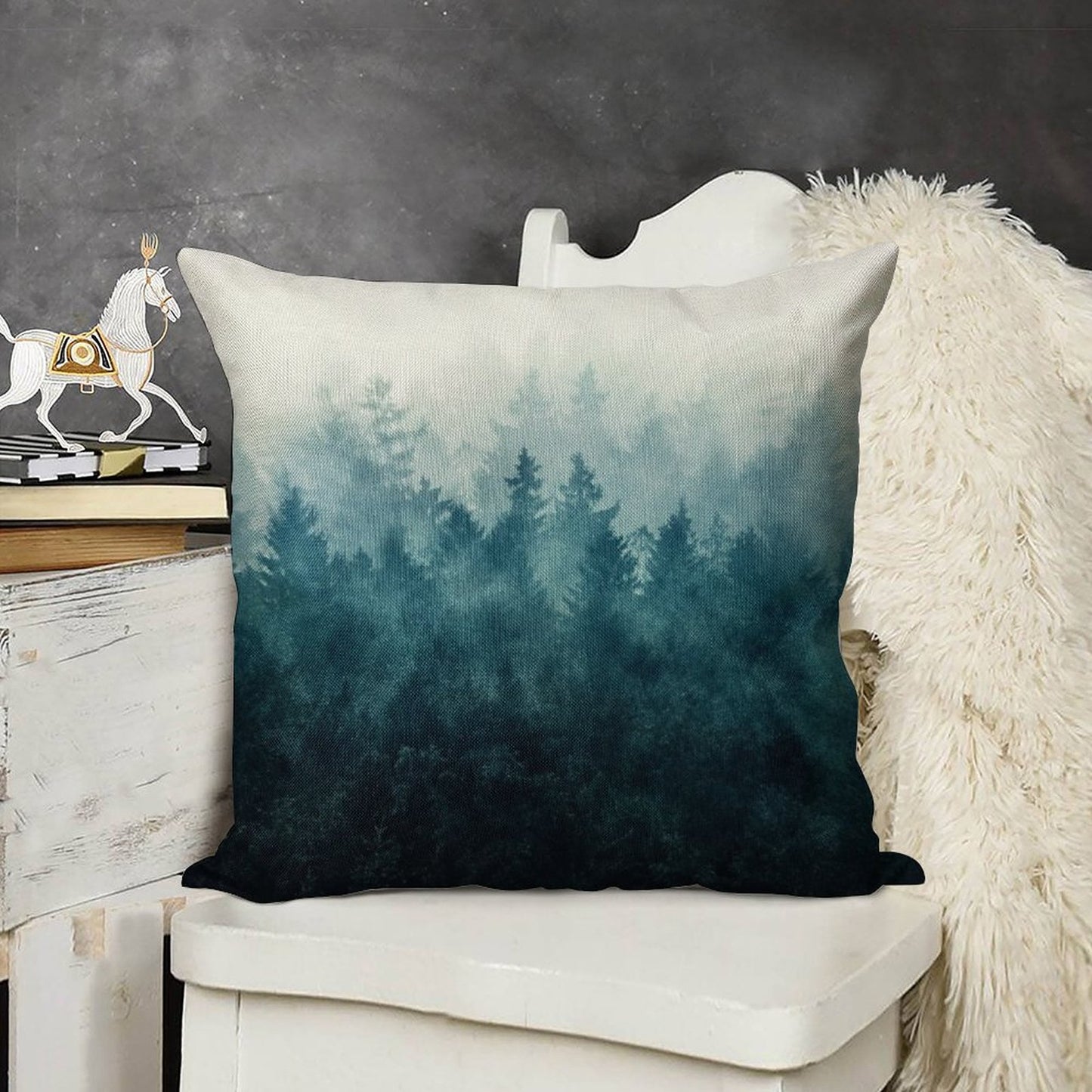 The Heart Of My Heart So Far From Home In A Misty Foggy Fall Wilderness Forest Linen Throw Pillow Cover