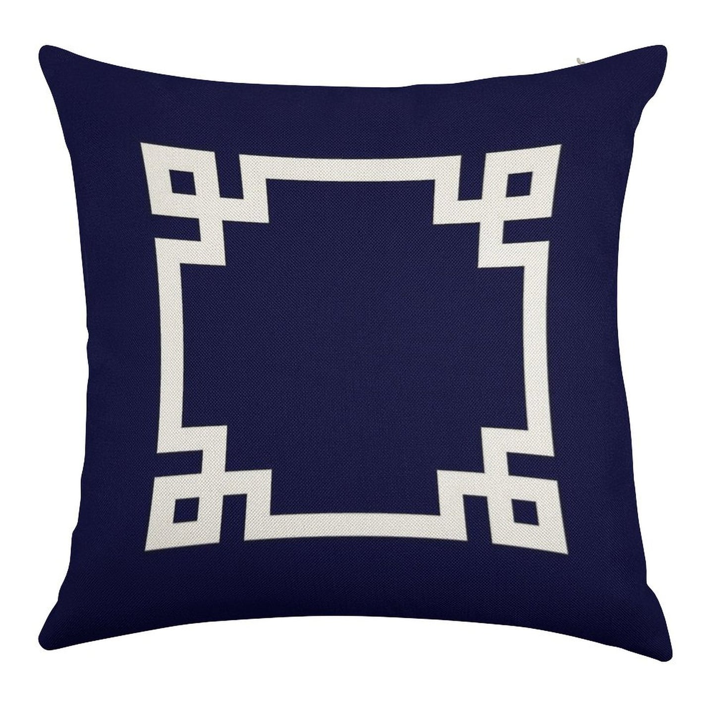 Greek Key Square White On Navy Blue Linen Throw Pillow Cover