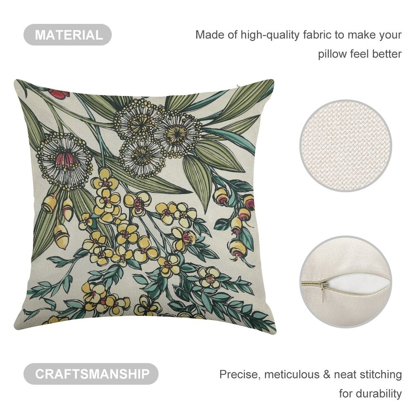 Retro Australian Native Floral Linen Throw Pillow Cover