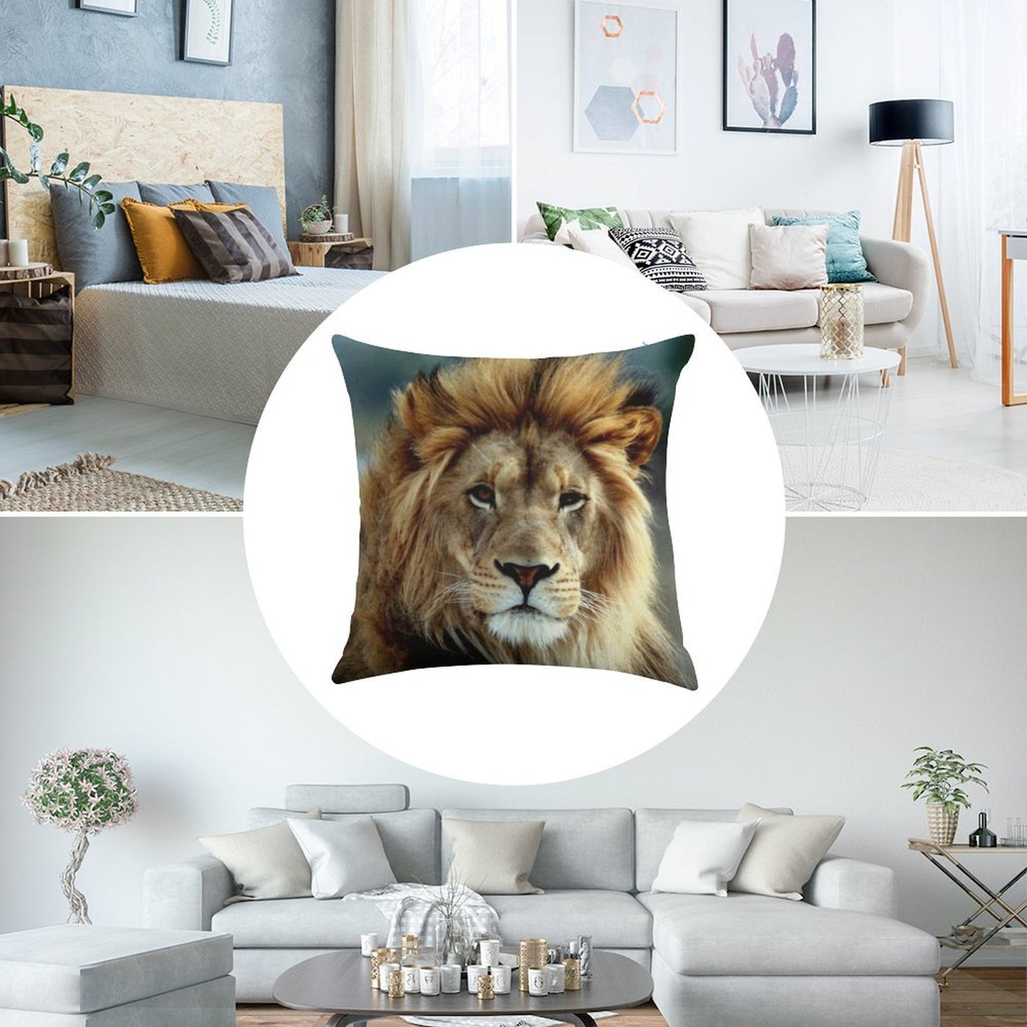 Majestic Lion Linen Throw Pillow Cover
