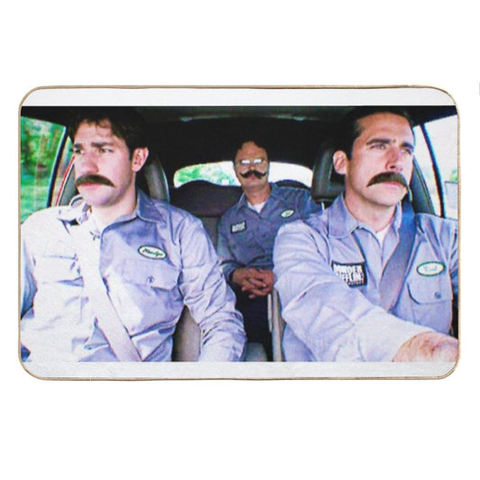 Jim, Dwight And Michael As Warehouse Workers Bath Mat
