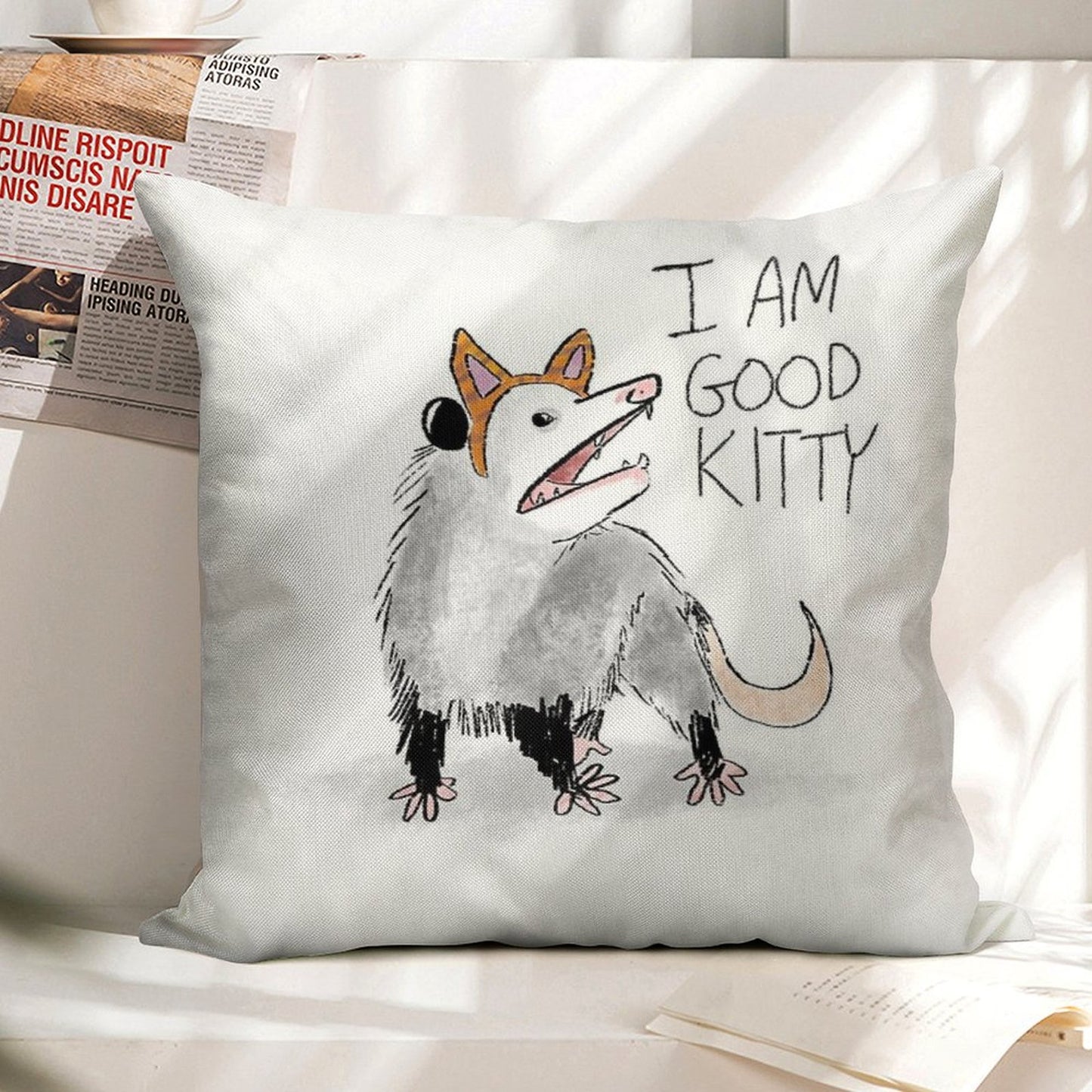 I AM GOOD KITTY Design Linen Throw Pillow Cover