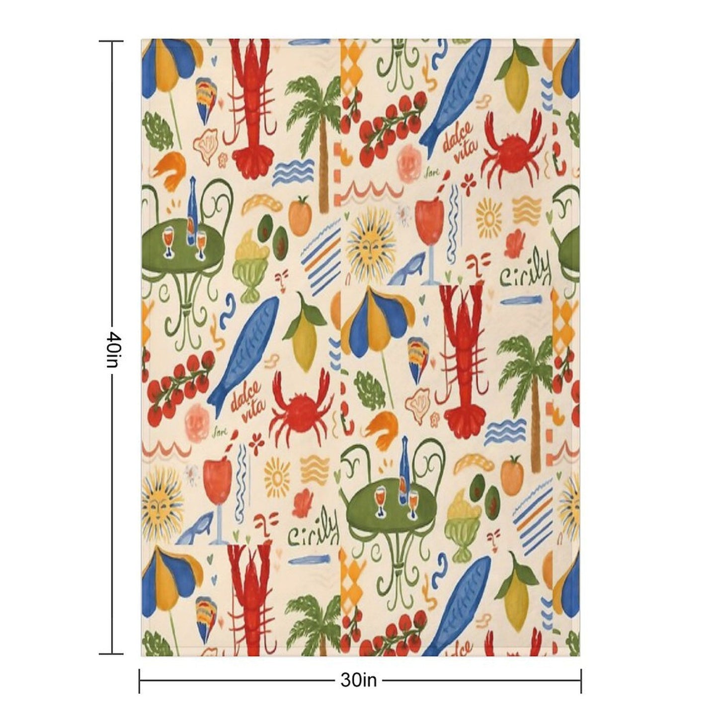A Dolce Vita – Italian Summer Pattern with Seafood & Sun Throw Blanket