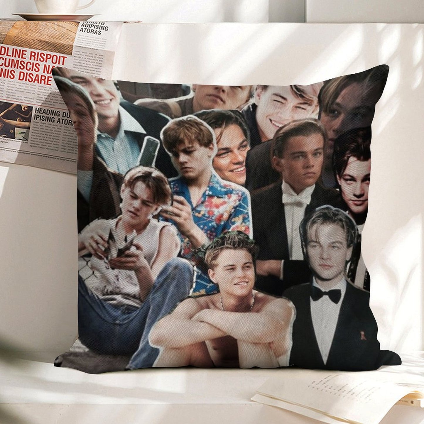 Leonardo Dicaprio Collage Linen Throw Pillow Cover