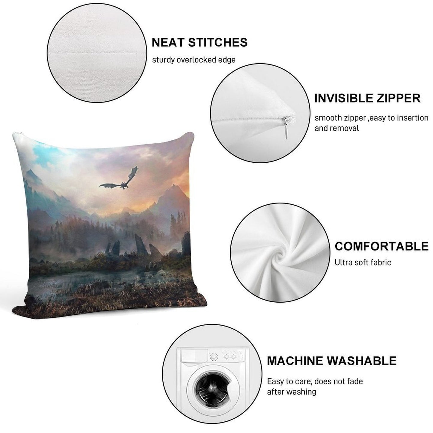 Dragon Mountain Soft Hidden Zipper Throw Pillow