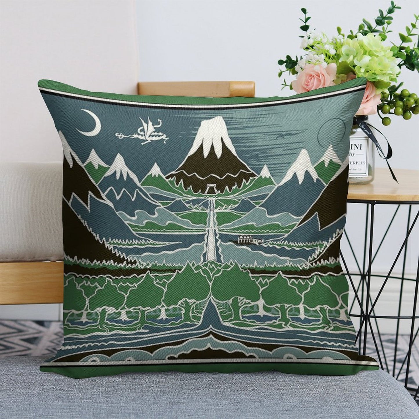 Forest Mountain Path in The Style of J.R.R.Tolkien Linen Throw Pillow Cover