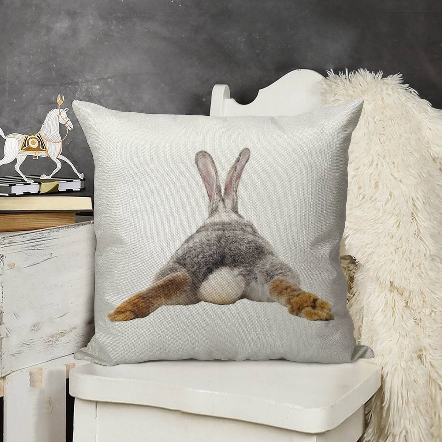 Cute Bunny Rabbit Tail Butt Image Picture Linen Throw Pillow Cover