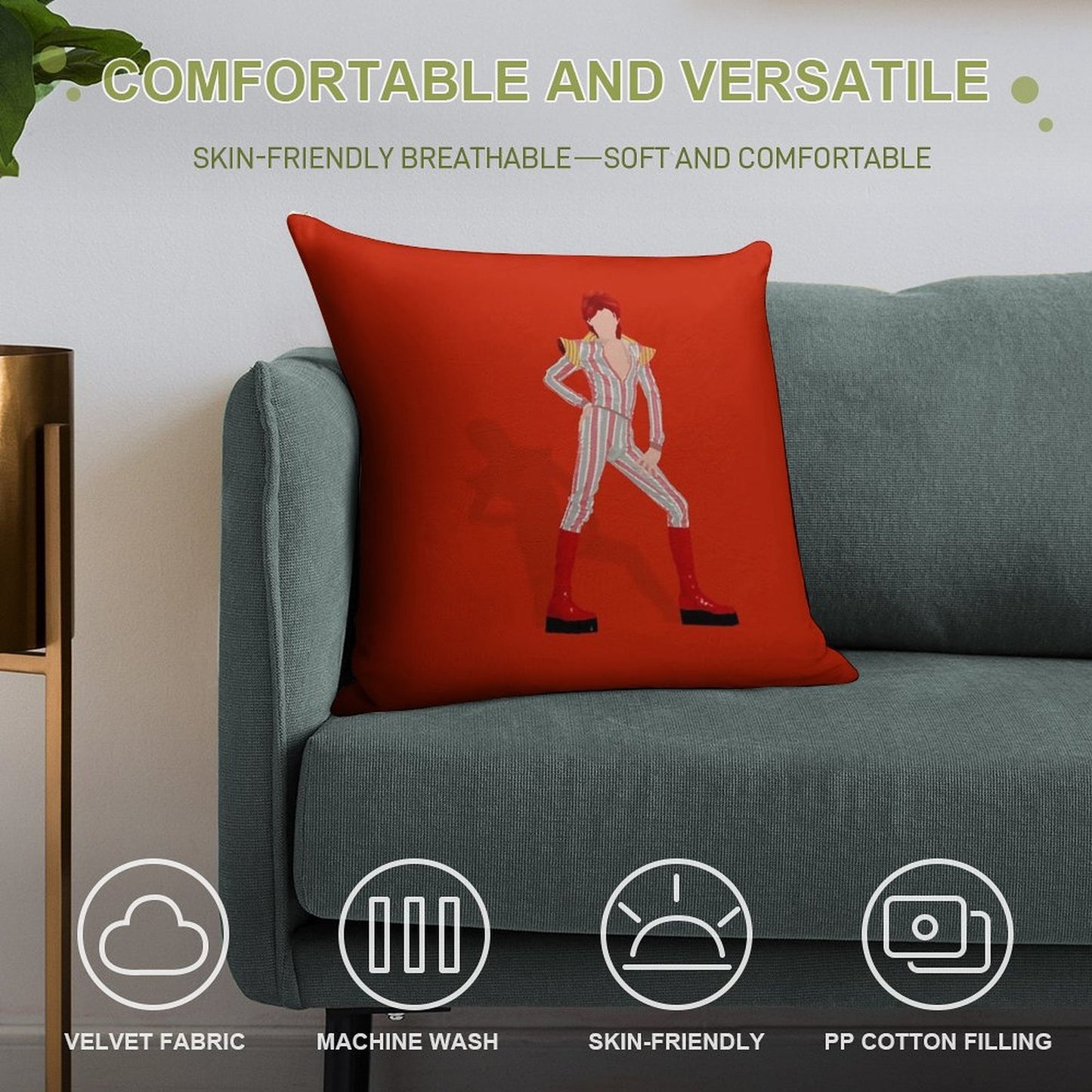 David Bowie - Ziggy Stardust Soft Fade-Resistant Throw Pillow