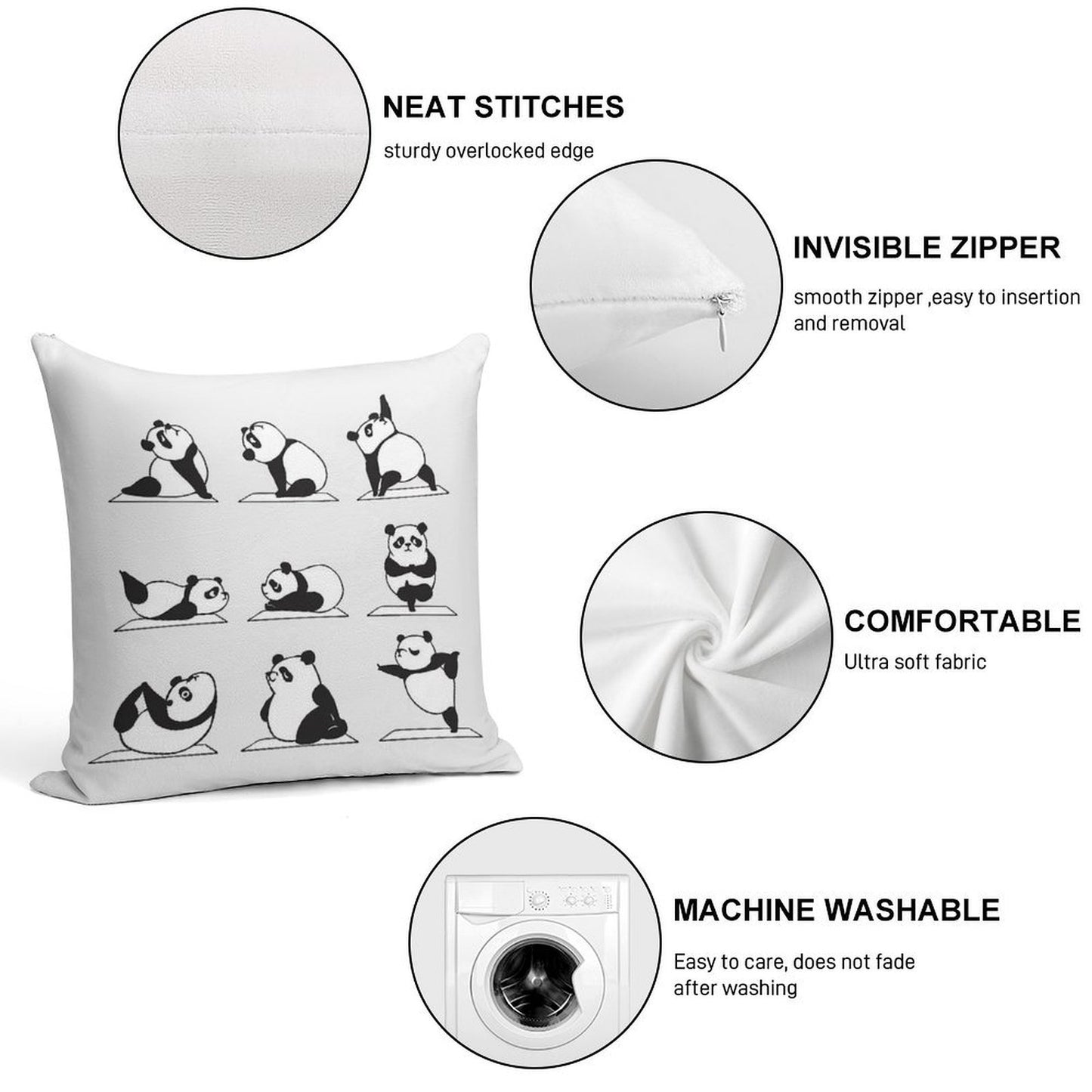 Panda Yoga Soft Shrink-Resistant Throw Pillow