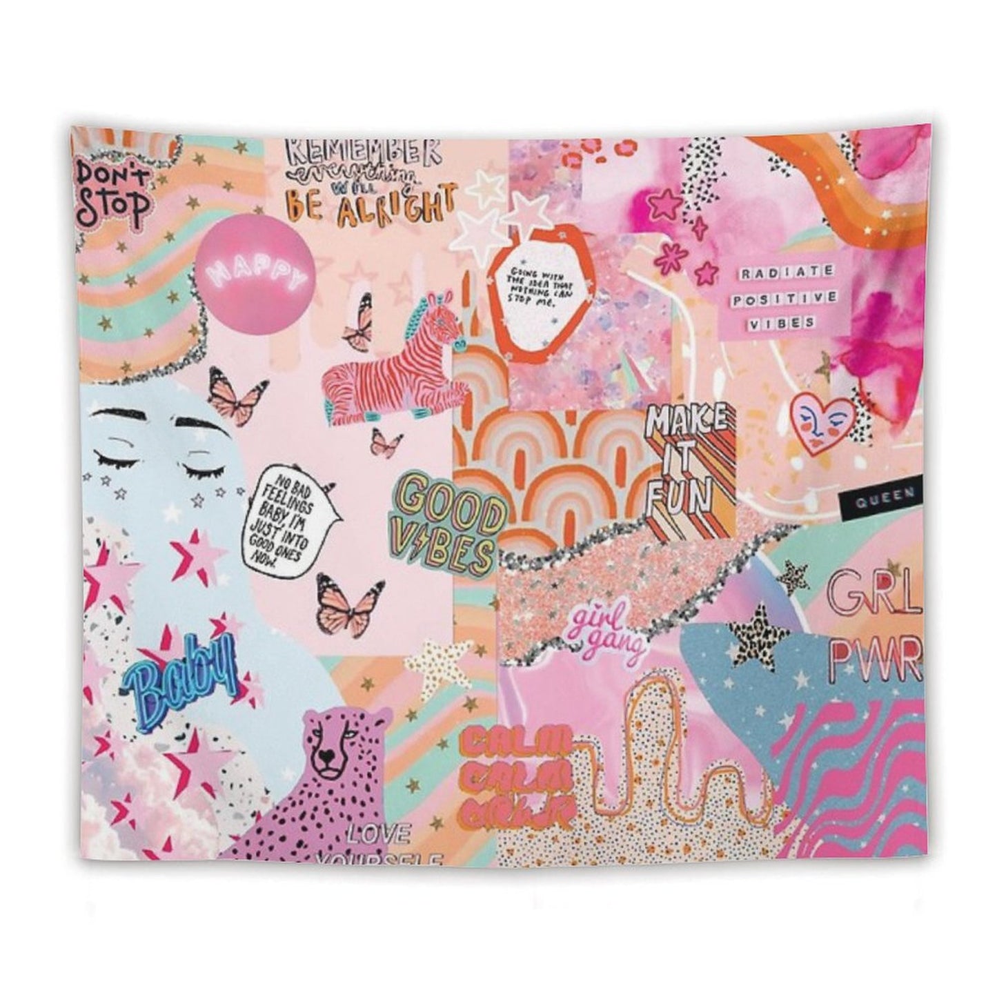 Pink And Blue Girl Power Collage Tapestry