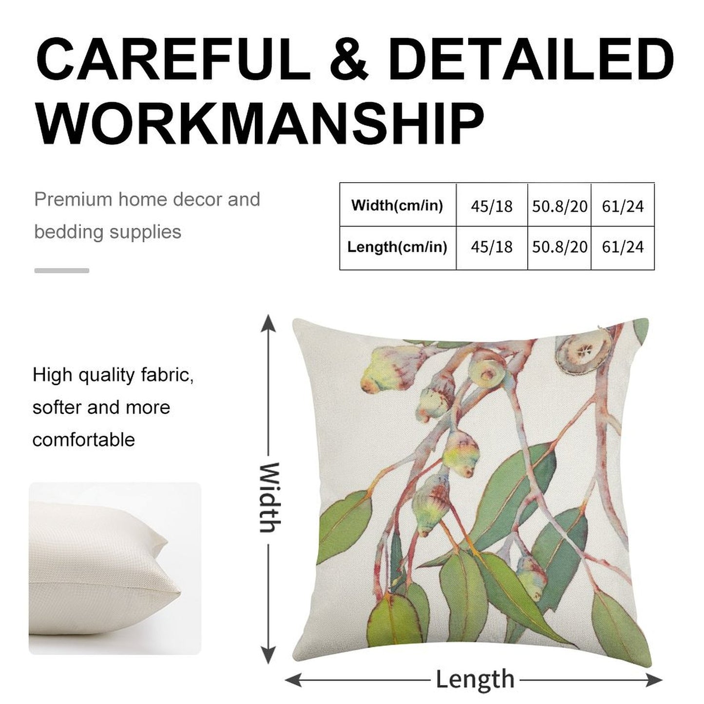 Australian Native Eucalyptus Tree Branch Watercolour Linen Throw Pillow Cover
