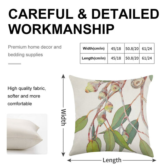 Australian Native Eucalyptus Tree Branch Watercolour Linen Throw Pillow Cover