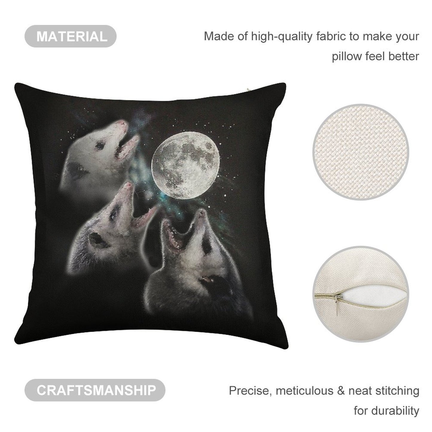 3 Opossum Moon Linen Throw Pillow Cover
