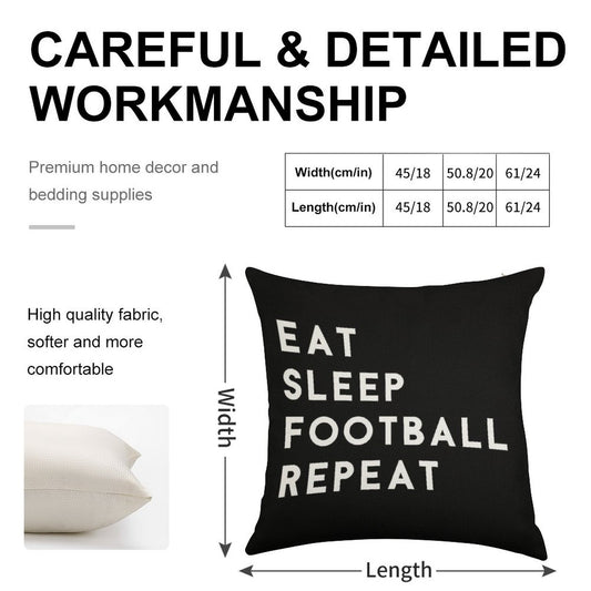 Eat Sleep Football Repeat Linen Throw Pillow Cover