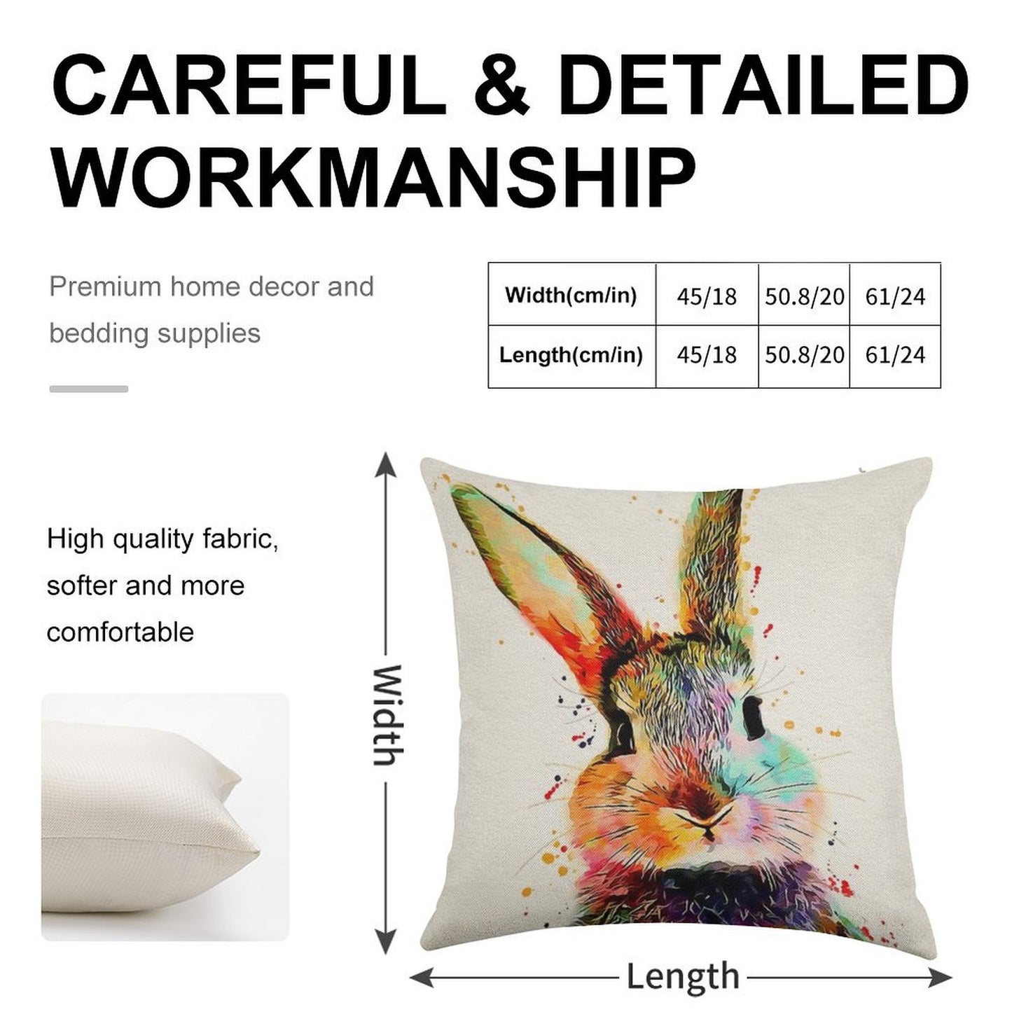 Rabbit Watercolor Art Work Linen Throw Pillow Cover