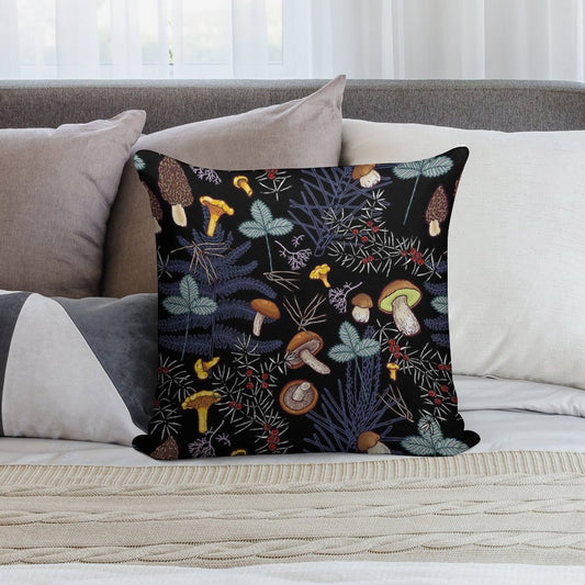 Dark Wild Forest Mushrooms Soft Anti-Pilling Throw Pillow