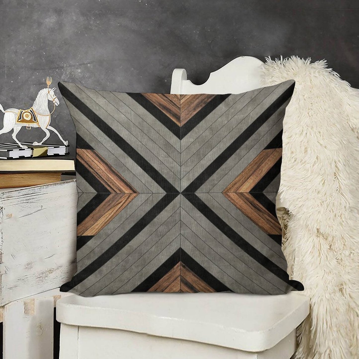 Urban Tribal Pattern No.2 - Concrete And Wood Linen Throw Pillow Cover