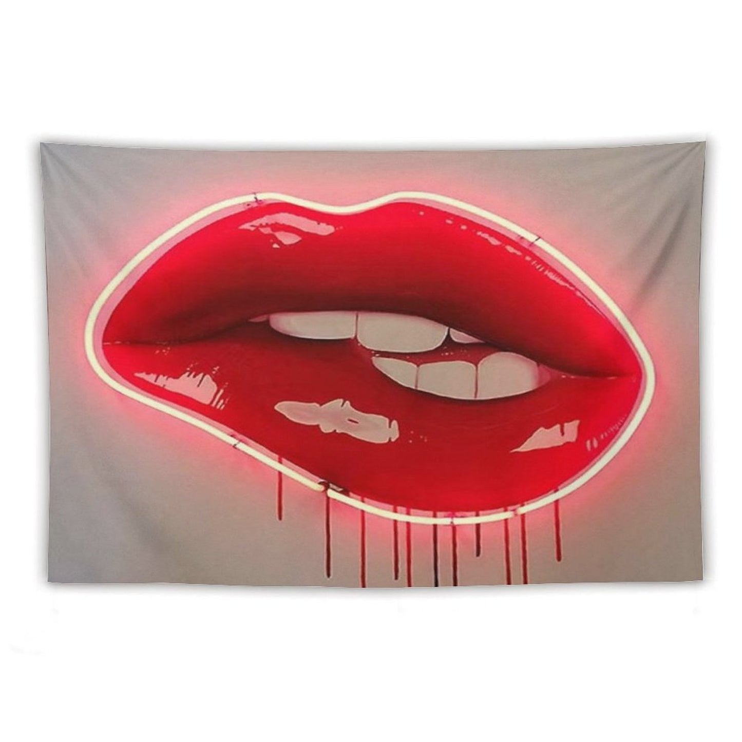 Neon Lip Biting Tapestry Tapestry